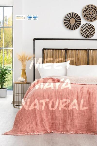 Natural Meet Maya Tek Kişilik Çift Yönlü %100 Pamuk Müslin Yatak Örtüsü (160X240 CM)pike,battaniye