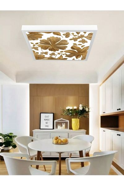 Gökyüzü Panel Leaf Patterned Led Chandelier, 60X60 Led Panel Luminaire, 60Watt, White Light, Daylight Optional Lamp