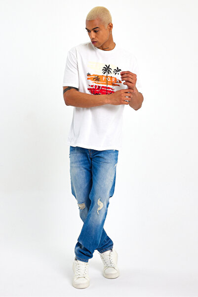 Superlife Ανδρικό μπλουζάκι με λαιμόκοψη με στάμπα SPR23ts302