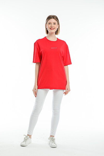 Superlife Women's Crew Neck Oversize Fit Brookyln Printed T-Shirt Spr21yk27