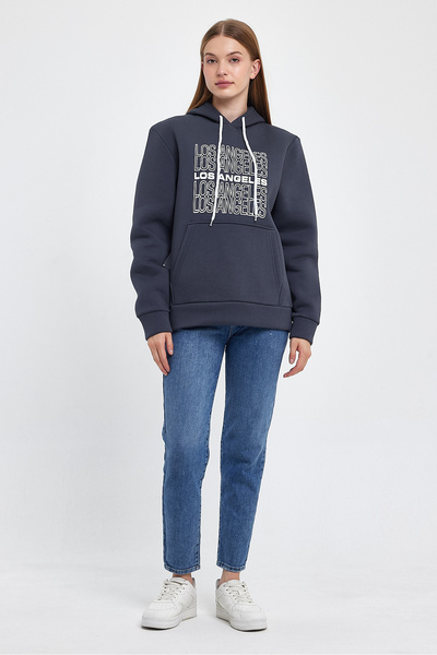 Superlife Women's Hooded Comfortable Fit Fleece Inside 3 Thread Los Angeles Printed Sweatshirt Spr24Swk10