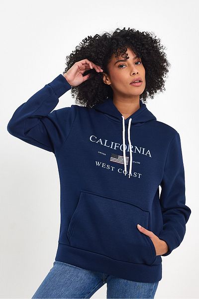 Superlife Γυναικεία κουκούλα Άνετη εφαρμογή Fleece 3 νημάτων Τσέπη καγκουρό American printed Swetshirt spr24swk01