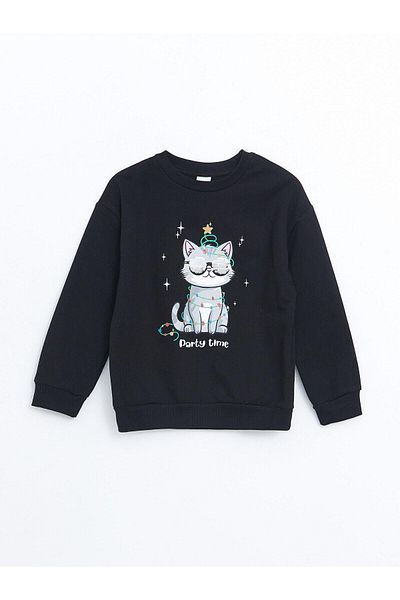 LC Waikiki LCW Детски дебел суичър с кръгла яка за момичета