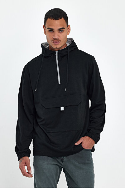 Superlife Ανδρικό φούτερ με κουκούλα κανονική εφαρμογή με μισό φερμουάρ και τσέπες Cargo SPR22SW171