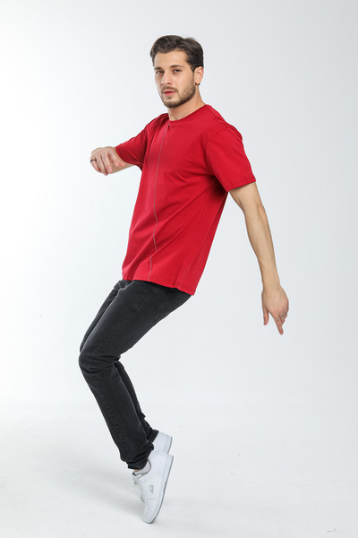 Superlife Men's Crew Neck Slim Fit Front Stitching Garni T-Shirt Spr21y01