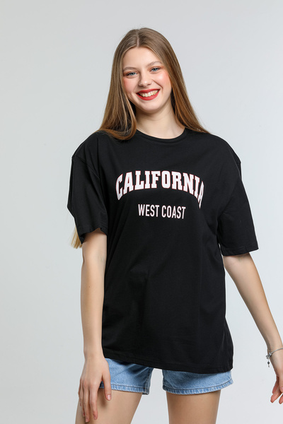 Superlife Γυναικείο μπλουζάκι με λαιμόκοψη με κανονική εφαρμογή California printed T-shirt Spr21yk22