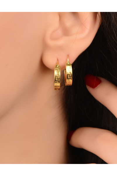 kuyumcu nurettin 1.80 gr (GRAM) Grek Desenli Küpe 14 Ayar Altın (YEŞİL-ROSE-S...