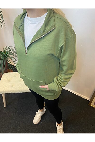 Superlife Γυναικείο φούτερ με μισό φερμουάρ με 3 κλωστές και τσέπη καγκουρό spr24swk22