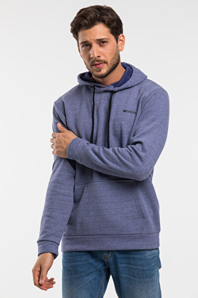 Superlife Φούτερ με κουκούλα Indigo printed με τσέπη καγκουρό