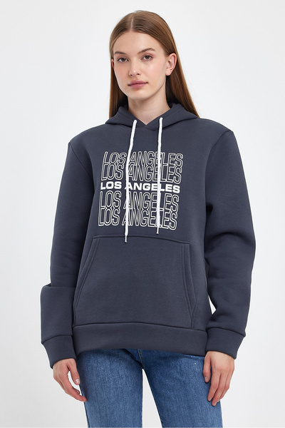 Superlife Women's Hooded Comfortable Fit Fleece Inside 3 Thread Los Angeles Printed Sweatshirt Spr24Swk10