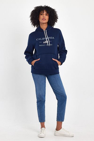 Superlife Γυναικεία κουκούλα Άνετη εφαρμογή Fleece 3 νημάτων Τσέπη καγκουρό American printed Swetshirt spr24swk01
