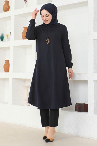 Ecesun Necklace Detailed Tunic-Navy-2727