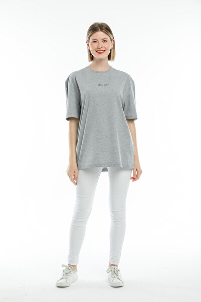 Superlife Γυναικείο μπλουζάκι με στάμπα Brookyln με λαιμόκοψη υπερμέγεθες Spr21yk27