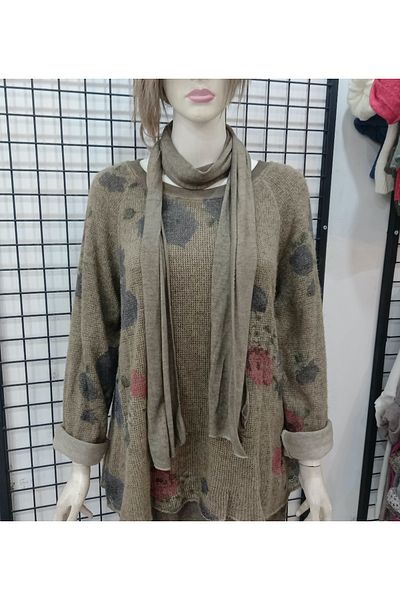 Butik Şans Shawl Detailed Floral Detailed Double Suit Italian Knitwear Blouse
