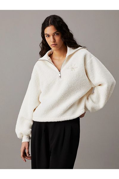 Calvin Klein White Regular Fit Long Sleeve Sweatshirt - Half Zip, Stand Collar J20J 224180 -Ybi