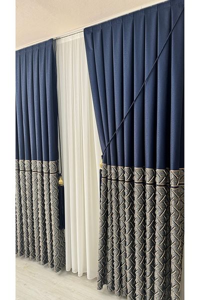 Fon Dünyası Panel Background Curtain Tufted Dark Blue Grey (Single Wing)