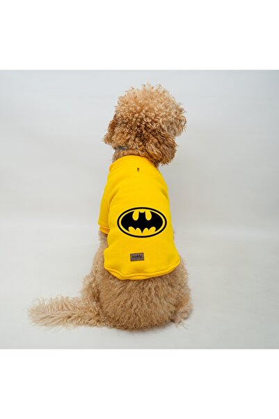 Buddy Store Kedi Ve Köpek Kıyafeti Elbiseleri - Batman Baskılı Sarı Kapüşonsu...