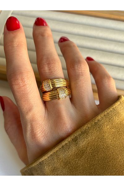 ringbox Gold Ring with Two Rows of Stones