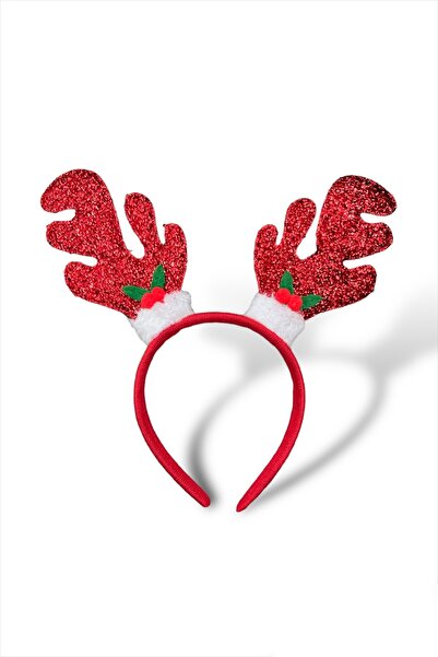 Eliya Clips Yılbaşı Konsepti Parlak Kırmızı Geyik Boynuzu Figürlü Taç