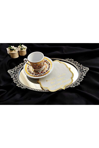 ORGANİKONSEPT (GOLDÇERÇEVE) Söz & Nişan Tepsisi Için Söz Mendili Damat Kahves...