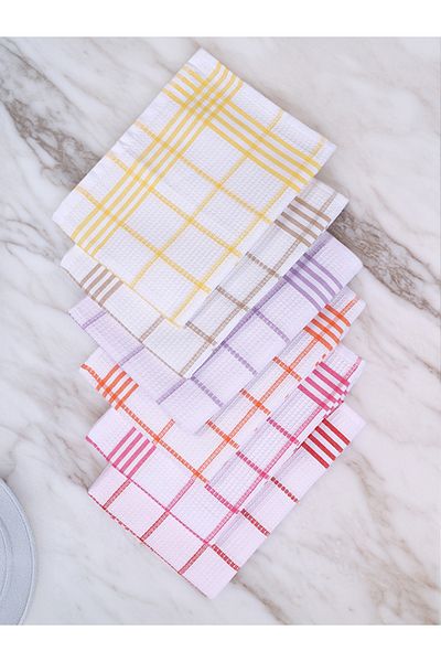 Tuable 50x70cm Πολύχρωμο Σετ Πανί Στεγνώματος Κουζίνας και Πανί Στεγνώματος Κουζίνας με Σχέδιο Βάφλα - Σετ 6 Αμερικάνικες χαρτοπετσέτες σερβιρίσματος