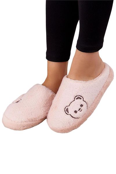 Liger Teddy Bear Printed Plush Women's House Slippers - Closed Front Powder