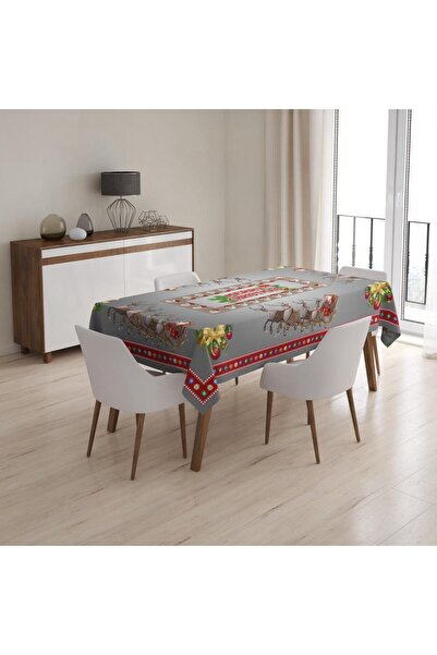 Genel Markalar 160x220cm Masa Örtüsü Hijyenik, Dertsiz, Leke Tutmaz Yılbaşı Merry Christmas Noel Desenli