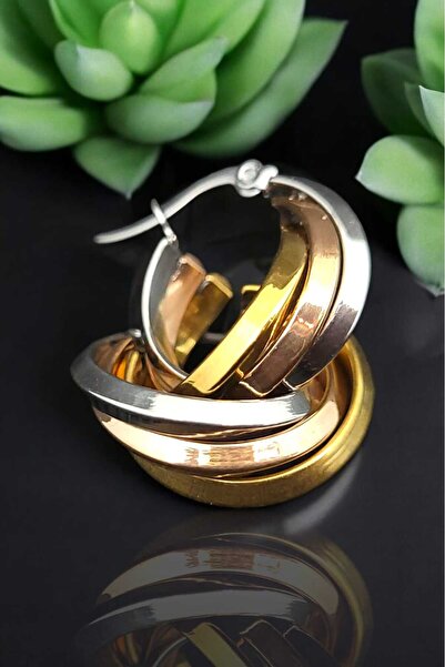 Öze Aksesuar Tarnish Antiallergic Three Color Steel Earrings