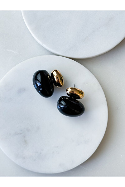 CHARMLUCKY SİYAH-GOLD TOP KÜPE