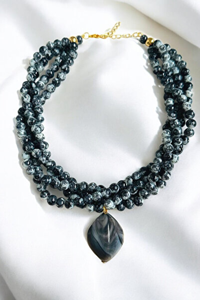 PETEK AKSESUAR قلادة متعددة من خرز ألاكاتي من الأكريليك