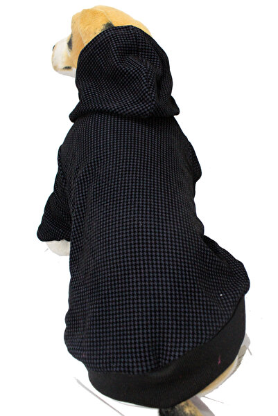 petite pati Lacivert Kare desenli Kadife Kumaş Köpek Ve Kedi Kıyafeti Sweatshirt