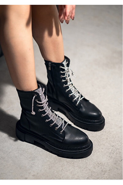 Genel Markalar Kadın Bağcıklı Iç Polarlı Taşlı Postal Bot