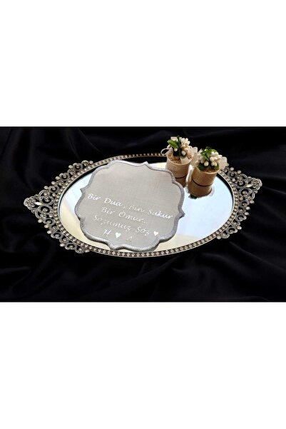 (GÜMÜŞ ÇERÇEVE) Söz & Nişan Tepsisi İçin Söz Mendili Damat Kahvesi Peçetesi