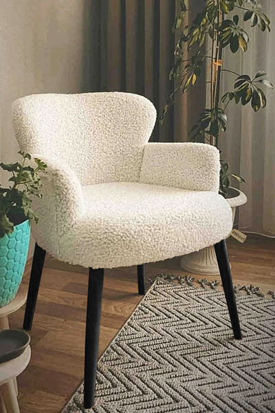 NLOVİ HOME Pofuduk Siyah Ayak, Kırık Beyaz Teddy Berjer - Tekli Koltuk - Bekl...