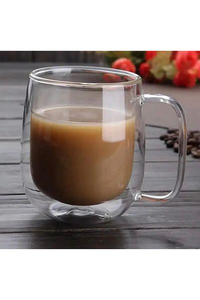 DMR زجاج بوروسيليكات مزدوج الجدار نسكافيه، لاتيه، قهوة مفلترة، حليب، كوب شاي أعشاب 300 مل 2 قطعة