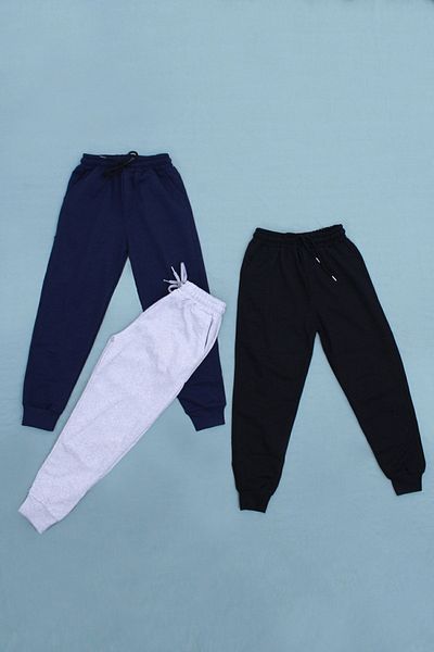 PANİO KİDS Pantaloni de sport pentru băieți, 3 piese, albastru-marin-gri-negru, model Jogger, cu buzunare duble
