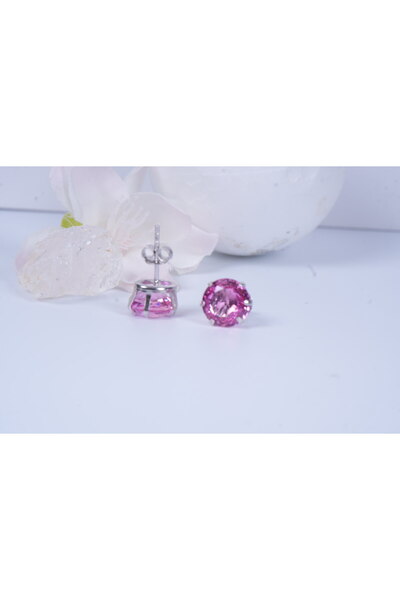 Aksesuaring Pembe Topaz Gümüş Küpe