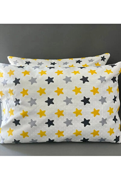 mihriban Set of 2 Yellow Star Patterned Pillowcases 50X70 cm