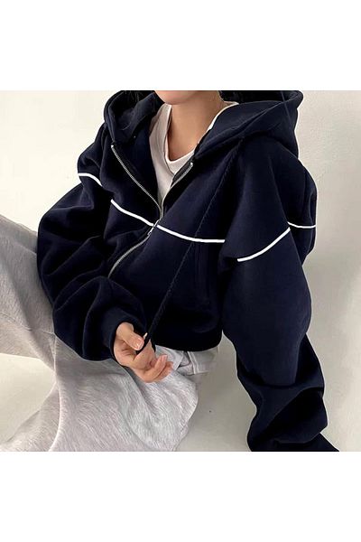 Gofeel Y2K 3 Yarn Crop Zipper Hoodie Jacket