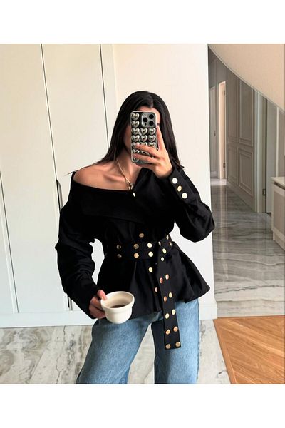 Butik Şenel Cămașă cu design asimetric pe umeri, cu detaliu cu snap metalic