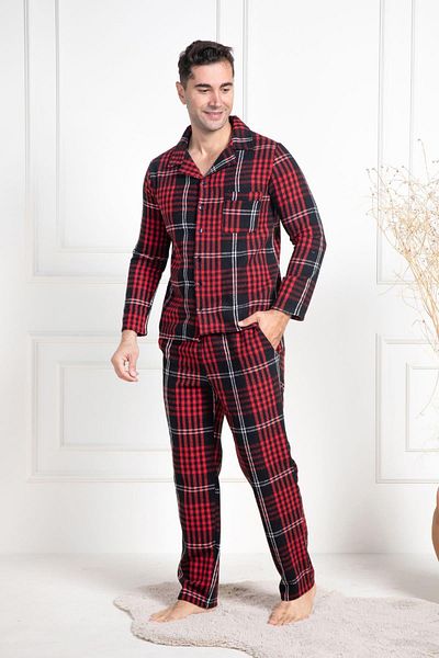 Mecit Pijama Mecit 2950 Κόκκινο καρό σε μέγεθος χειμερινό ανδρικό σετ πιτζάμες