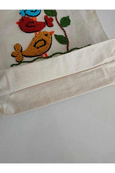 Lessa Home Gabardin Kumaştan İp Askılı Çıt Çıt Detaylı Punch İşlemeli Körüklü Askılı Bez Çanta