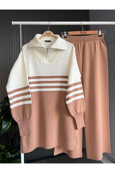 TrendParis New Knitwear Set with Striped Zipper
