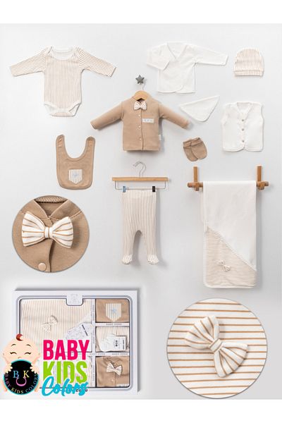 baby kids colors Luxury Bow Tie Striped Newborn Hospital Discharge 10-Piece Bodysuit Set (Boxed)
