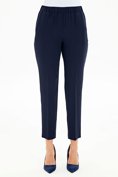 Tuğba Navy Blue Elastic Waist Skinny Trousers