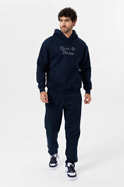 Escetic Navy Blue Fleece Comfortable Fit Thick Winter Men's Tracksuit Set A3138