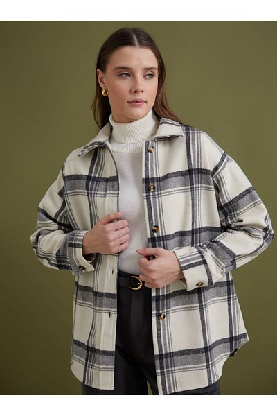 Benin Oversize Patterned Jacket - Gray Plaid -