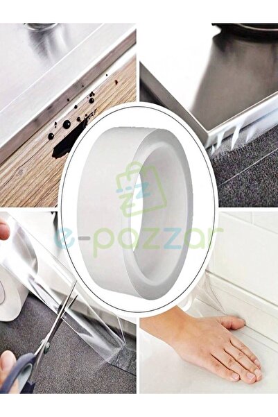 epazzar 3 Mt X 5 Cm Waterproof Ocak Eviye Lavabo Küvet Klozet Derz Arası Şeffaf Nano Su Sızdırmaz Bant