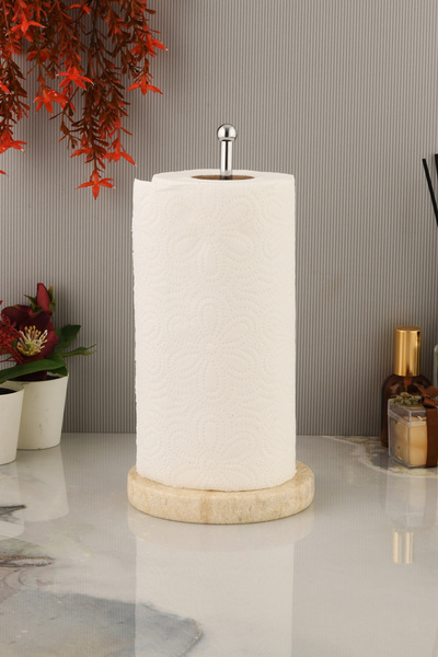 TR Turan Collection ALASKA Gümüş Kaplama Bej Mermer Kağıt Havluluk Mutfak - B...