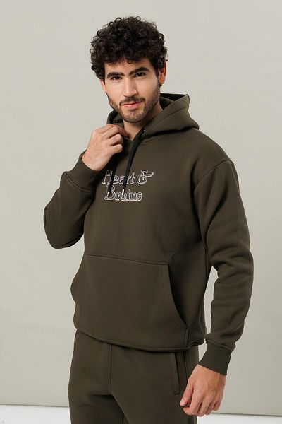 Escetic Khaki Fleece Comfortable Fit Thick Winter Men's Tracksuit Set A3138